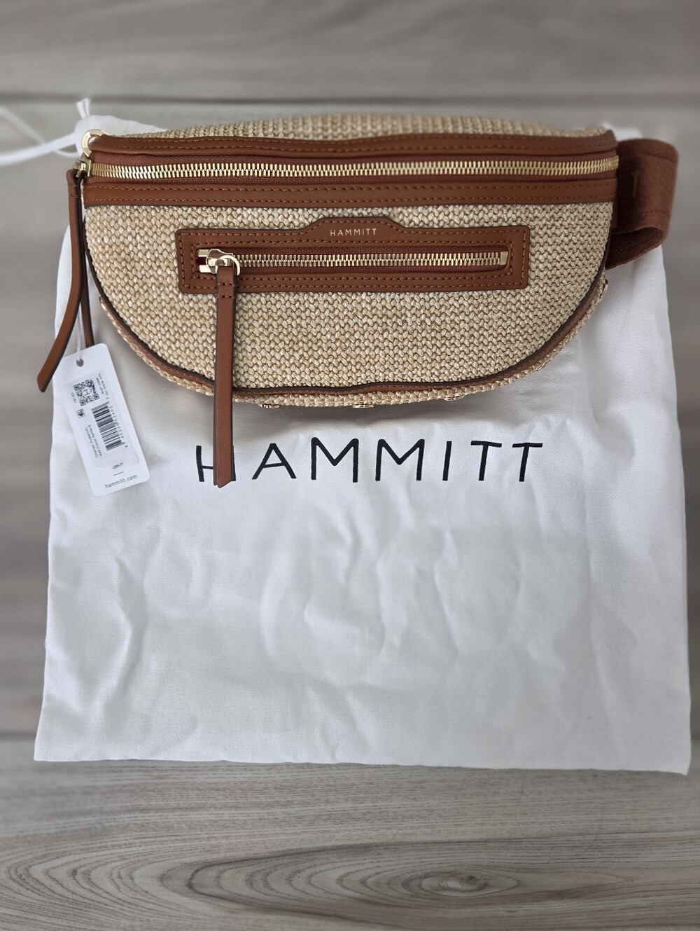 Hammitt Charles Cocoa Raffia Medium Sling Belt Bag - Picture 7 of 8